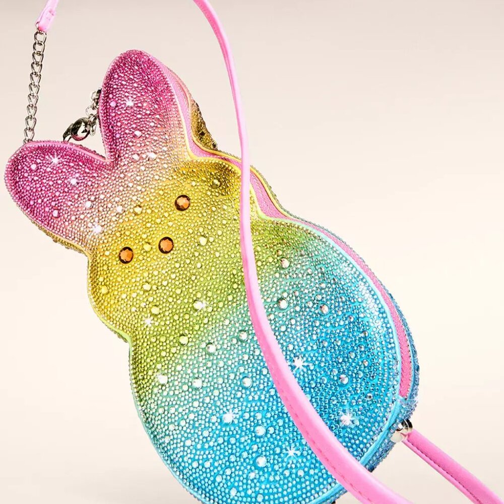 Betsey Johnson Kitsch Peeps Rainbow Rhinestone Bunny Rabbit Easter Crossbody Bag